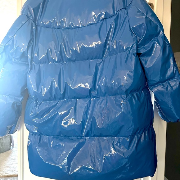 Juicy Couture Vinyl Women’s Long Glossy Puffer Blue Coat Size Small NWT - Picture 7 of 7